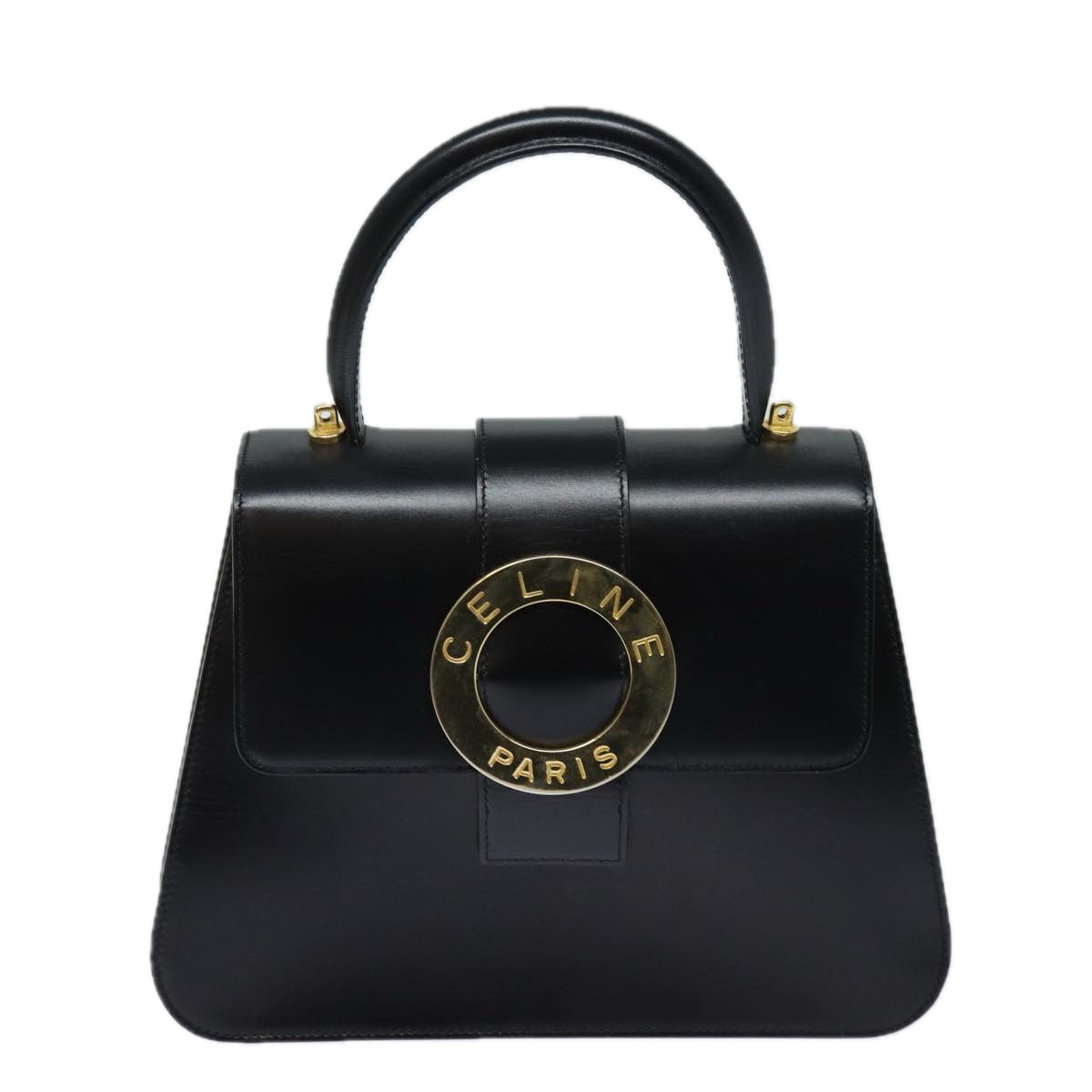 CELINE Hand Bag Leather Black Auth 79863