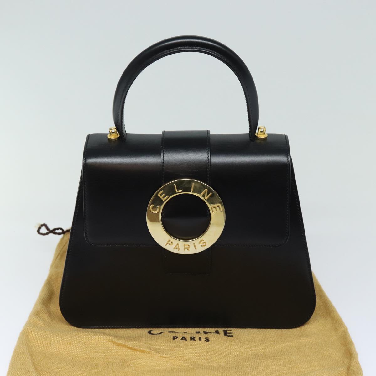 CELINE Hand Bag Leather Black Auth 79863