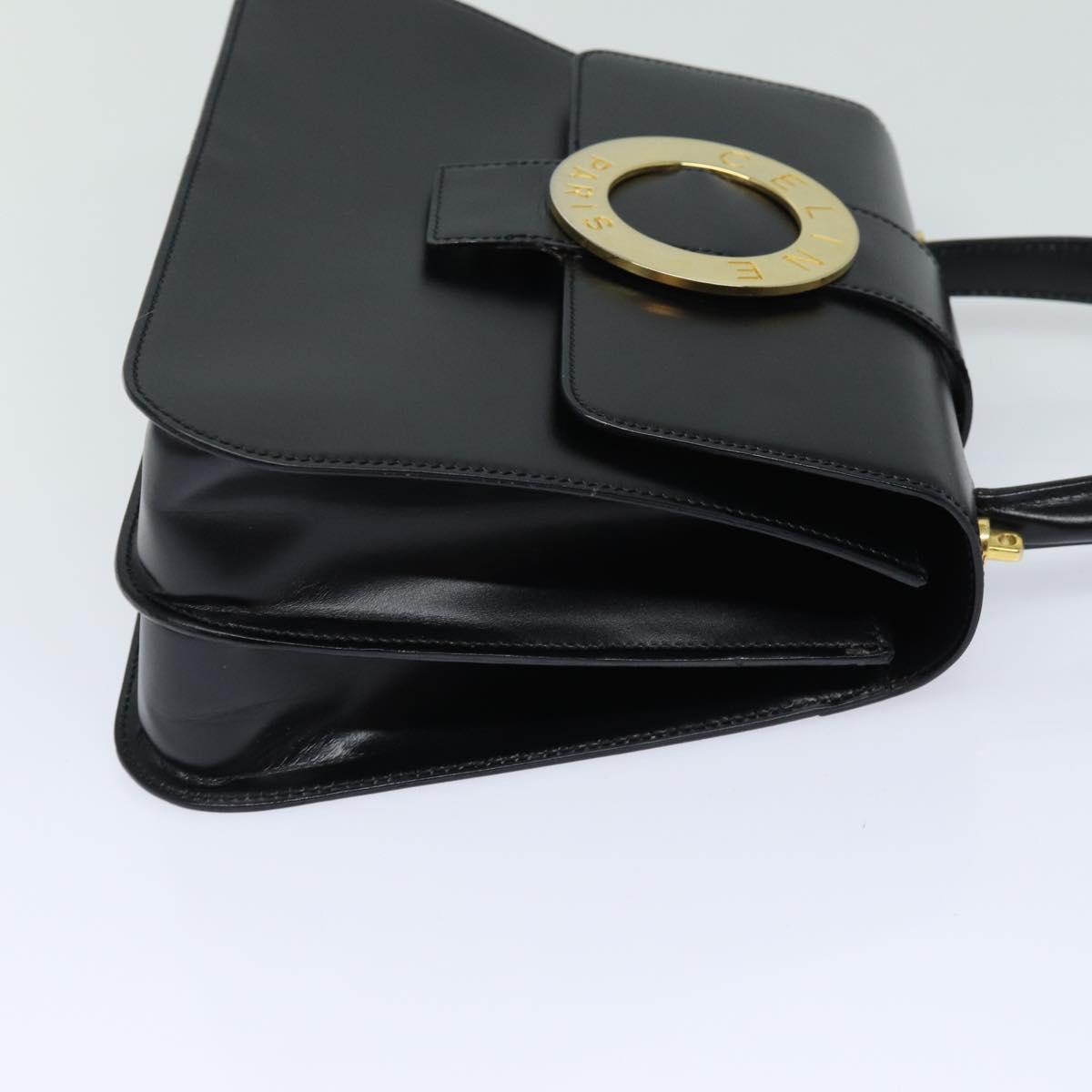 CELINE Hand Bag Leather Black Auth 79863