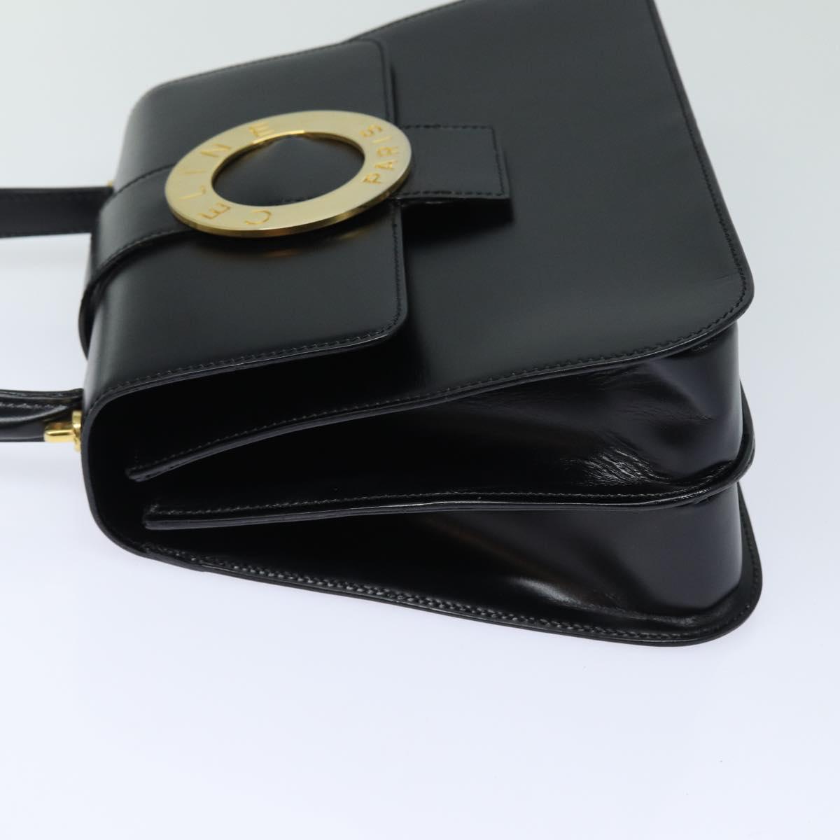 CELINE Hand Bag Leather Black Auth 79863