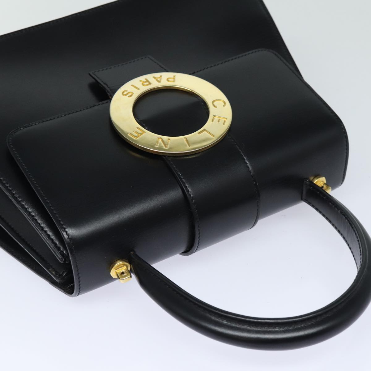 CELINE Hand Bag Leather Black Auth 79863