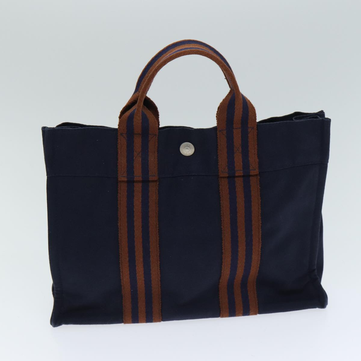 HERMES Fourre Tout Hand Bag Canvas 2Set Gray Navy Auth 79865