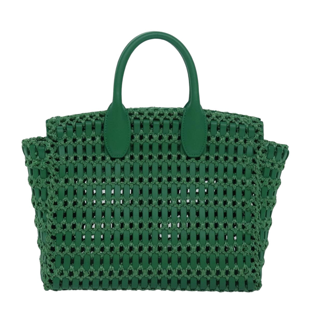 Salvatore Ferragamo Gancini Studio Basket Bag leather straw Green Auth 79866A