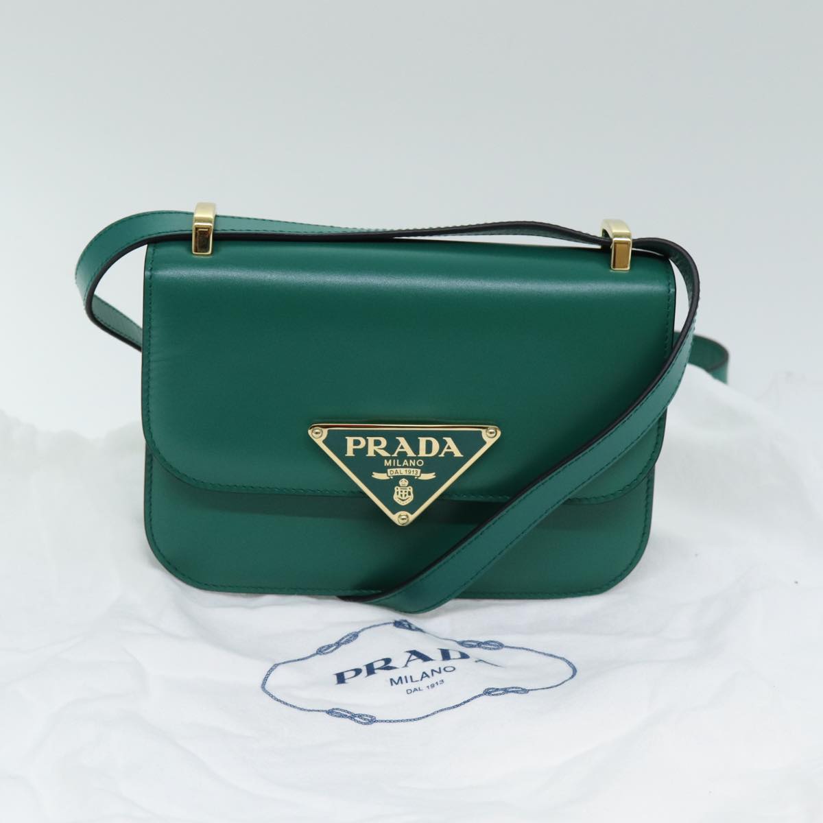 PRADA Shoulder Bag Leather Green Auth 79881A