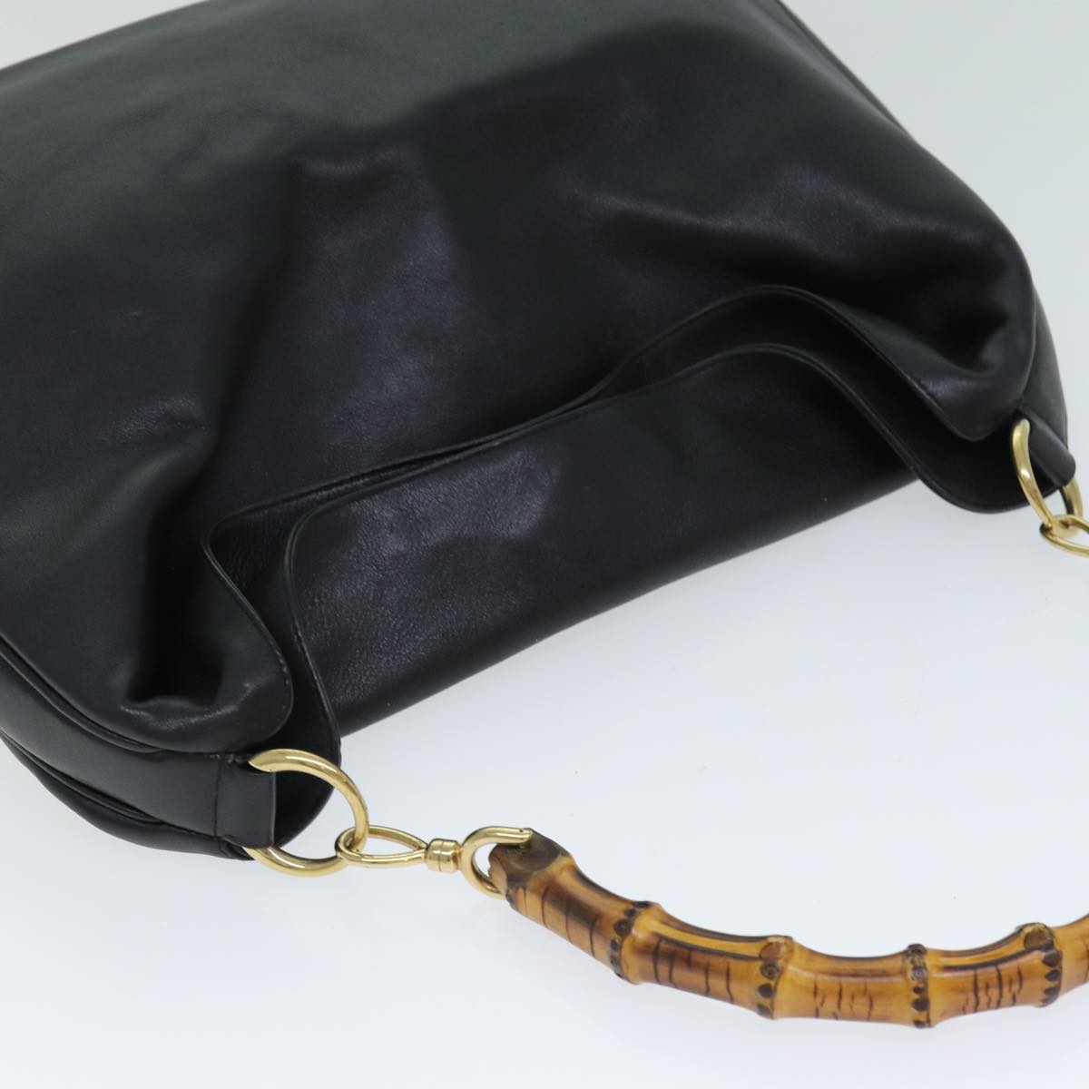 GUCCI Bamboo Hand Bag Leather 2way Black Auth 79903