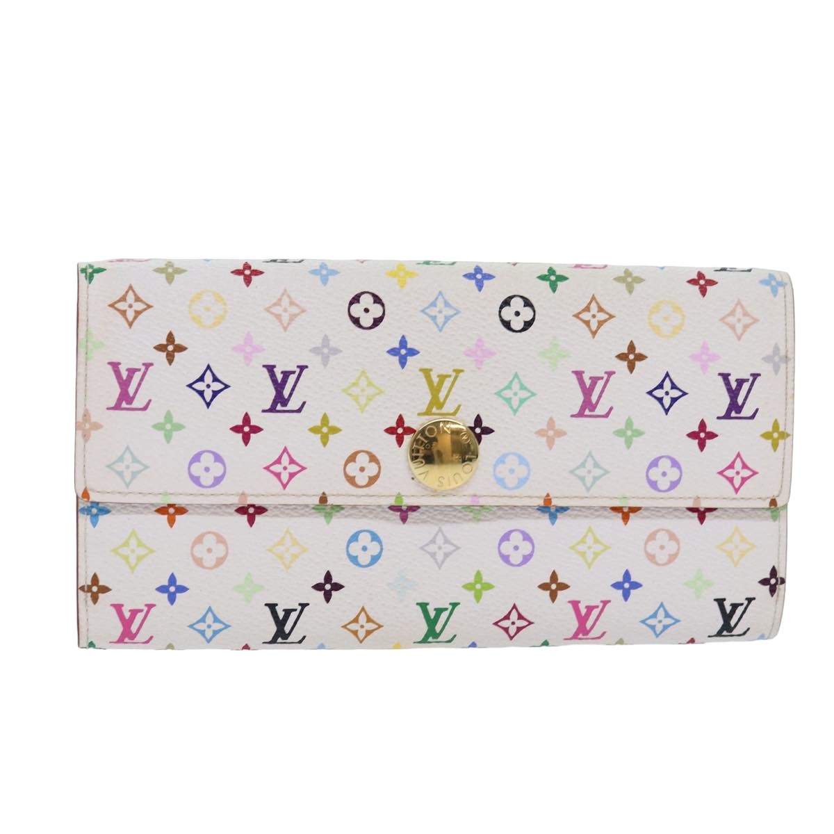 LOUIS VUITTON Multicolor Portefeuille Sarah Wallet White M93532 LV Auth 79948