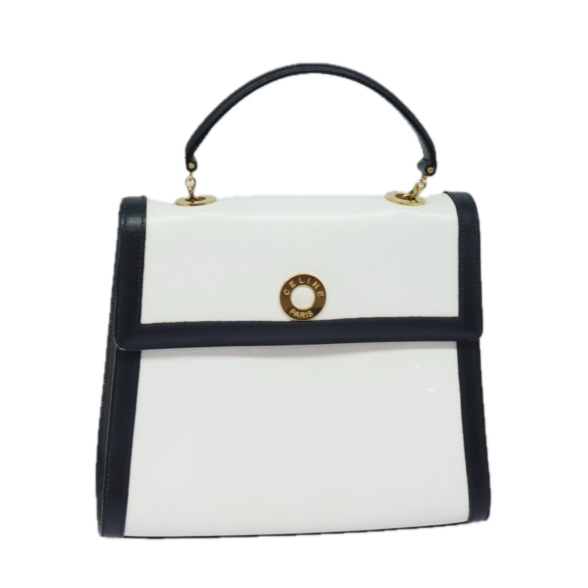 CELINE Hand Bag Leather White Auth 80057