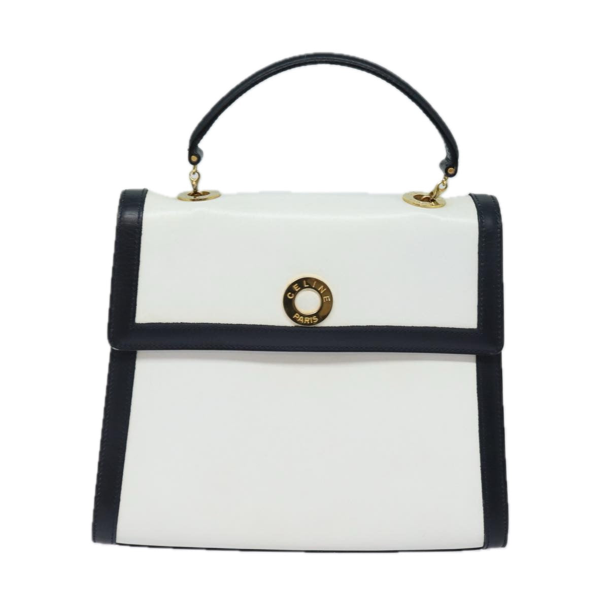 CELINE Hand Bag Leather White Auth 80057 - 0