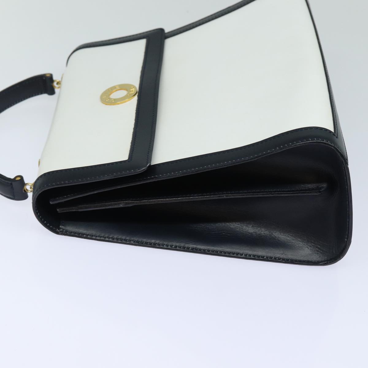 CELINE Hand Bag Leather White Auth 80057