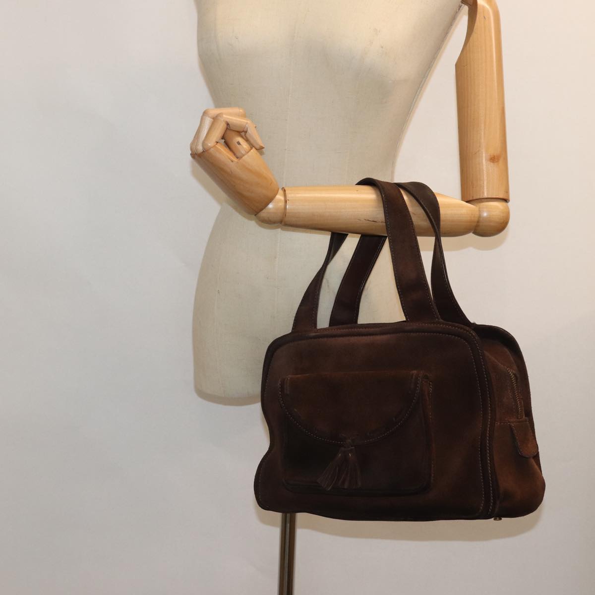 CELINE Hand Bag Suede Brown Auth 80059