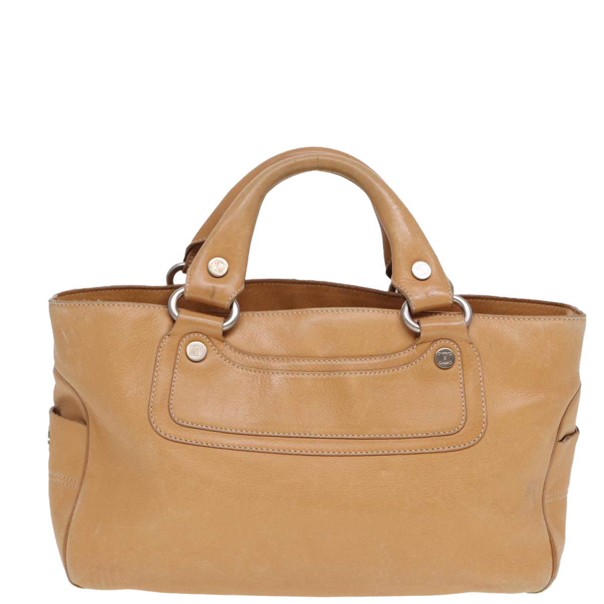 CELINE Hand Bag Leather Beige Auth 80060