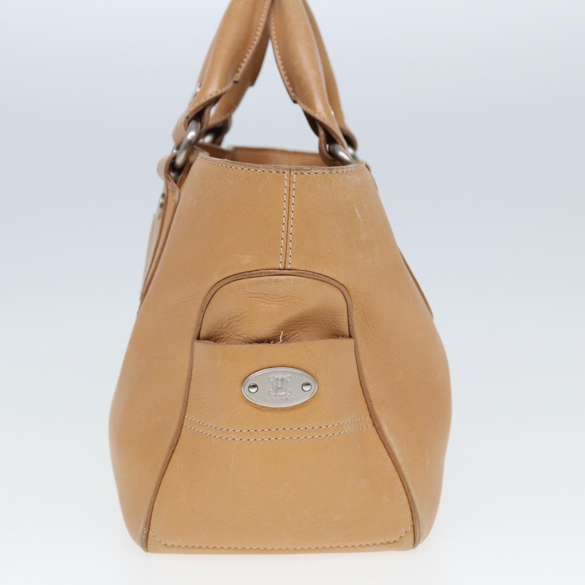 CELINE Hand Bag Leather Beige Auth 80060