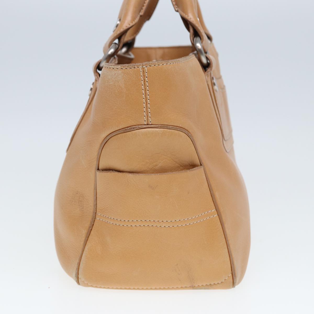 CELINE Hand Bag Leather Beige Auth 80060