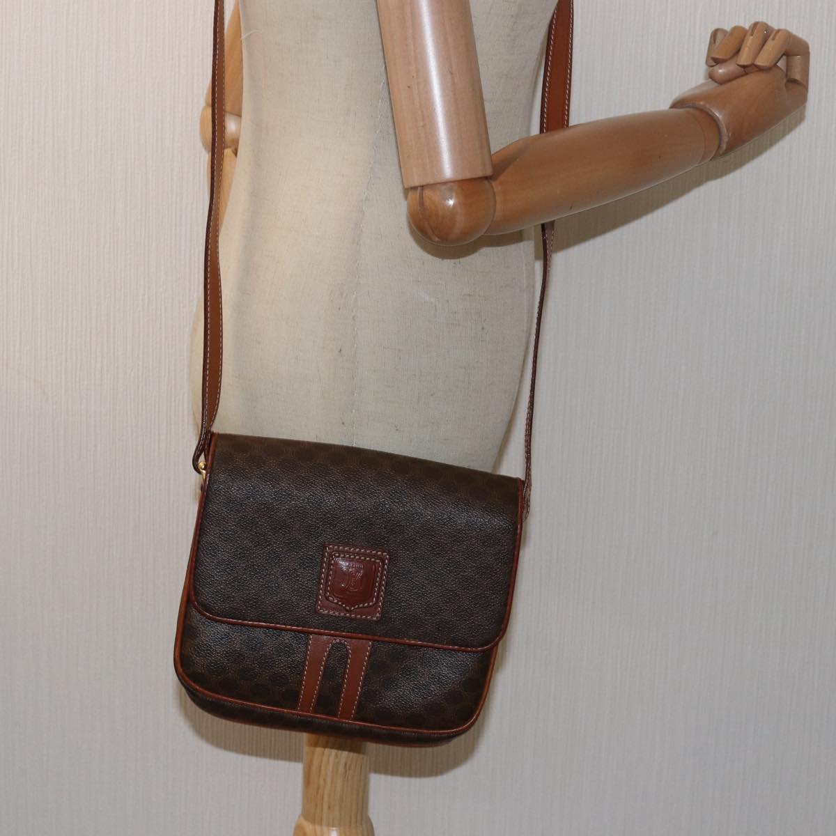 CELINE Macadam Canvas Shoulder Bag Brown Auth 80061