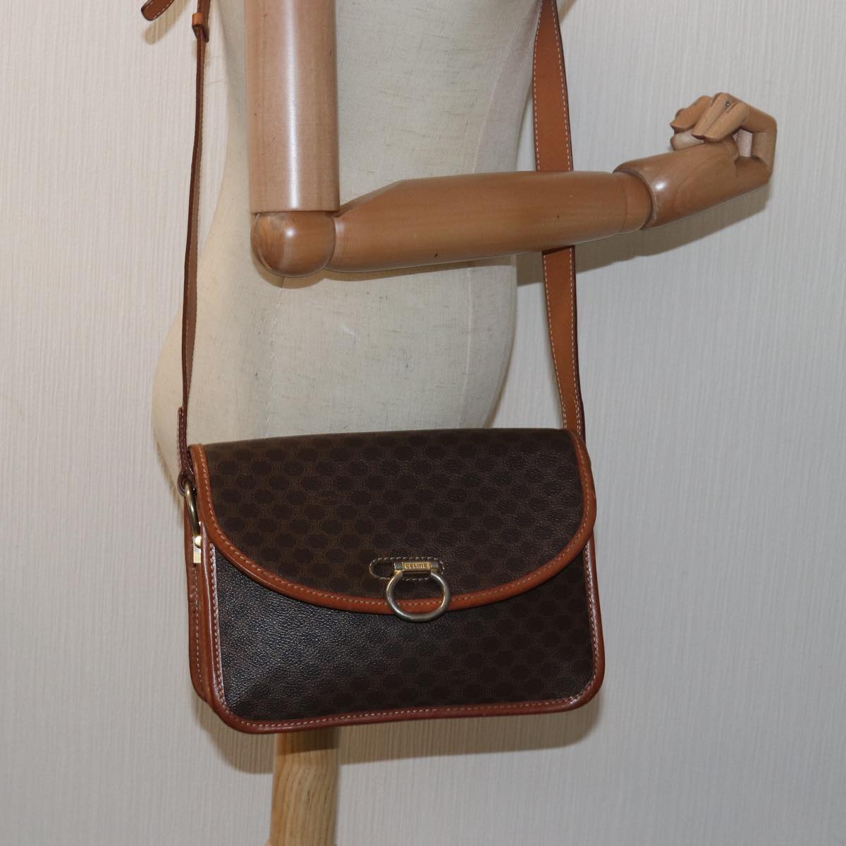 CELINE Macadam Canvas Shoulder Bag Brown Auth 80062