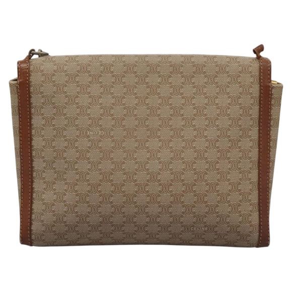 CELINE Macadam Canvas Shoulder Bag Beige Auth 80064