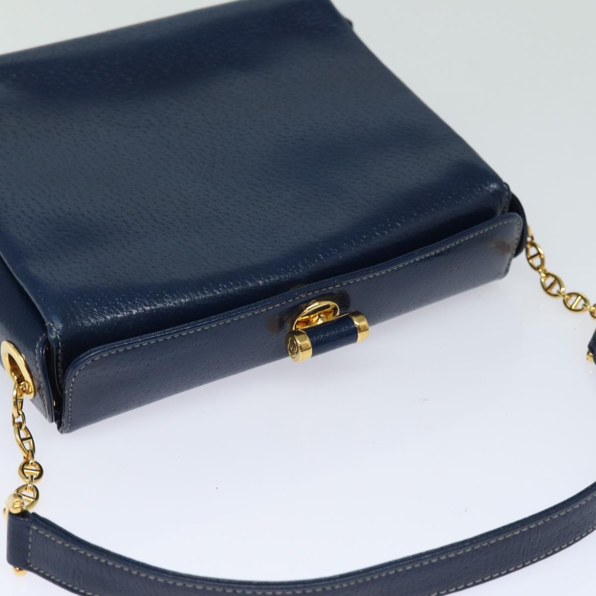 GUCCI Shoulder Bag Leather Navy Auth 80069