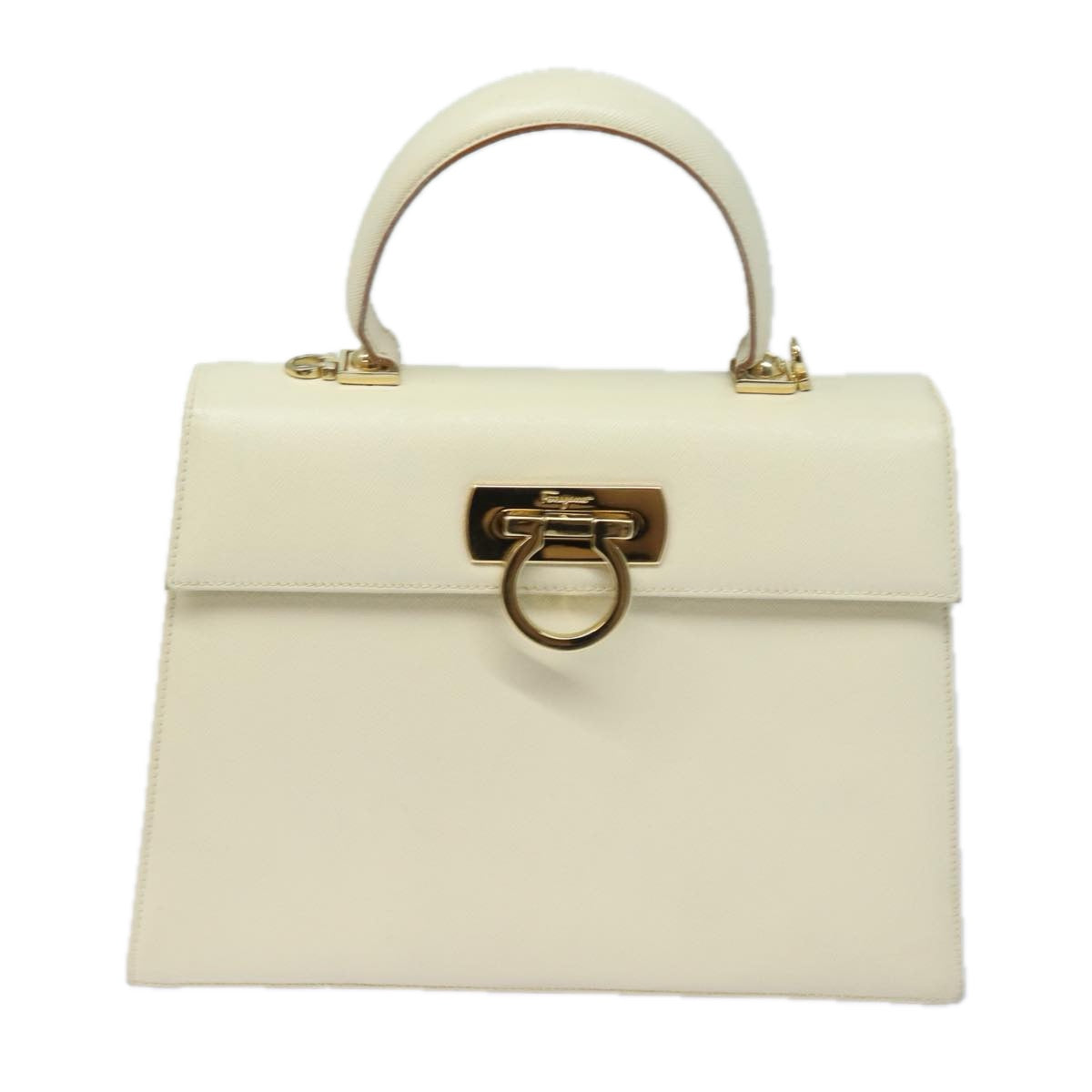 Salvatore Ferragamo Gancini Hand Bag Leather 2way White Auth 80078 - 0