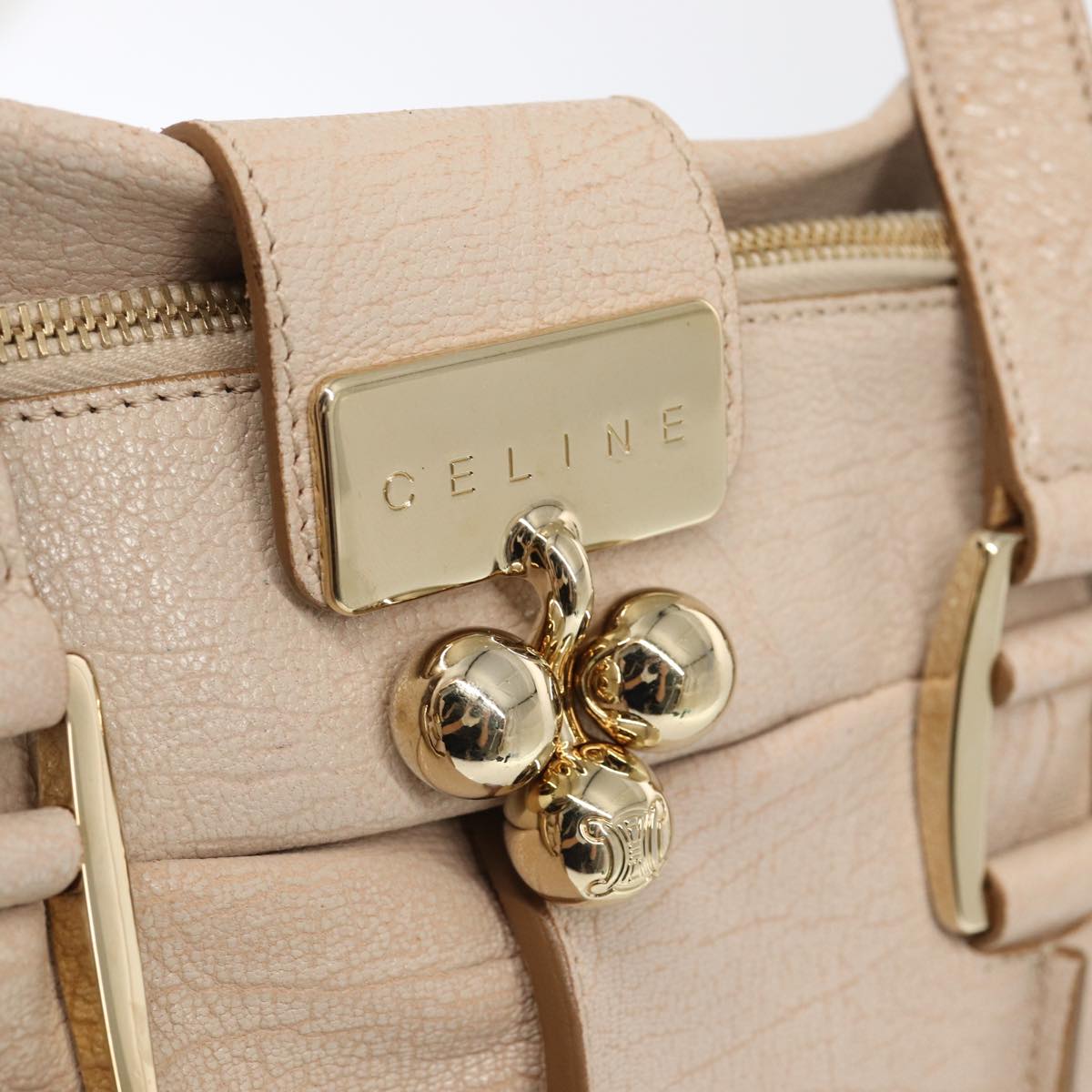 CELINE Shoulder Bag Leather Beige Auth 80083