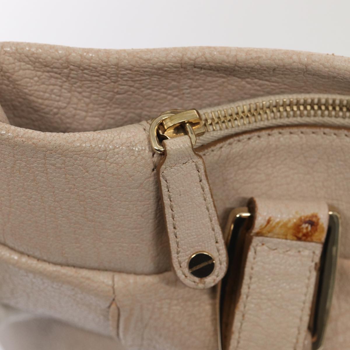 CELINE Shoulder Bag Leather Beige Auth 80083