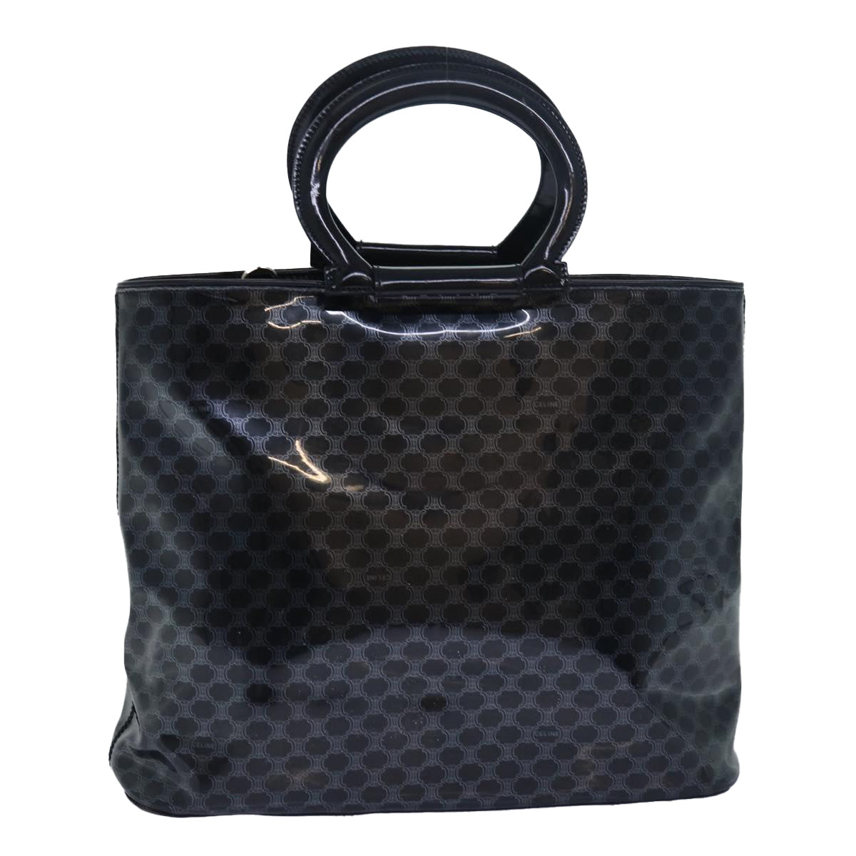 CELINE Macadam Canvas Hand Bag Enamel Black Auth 80085