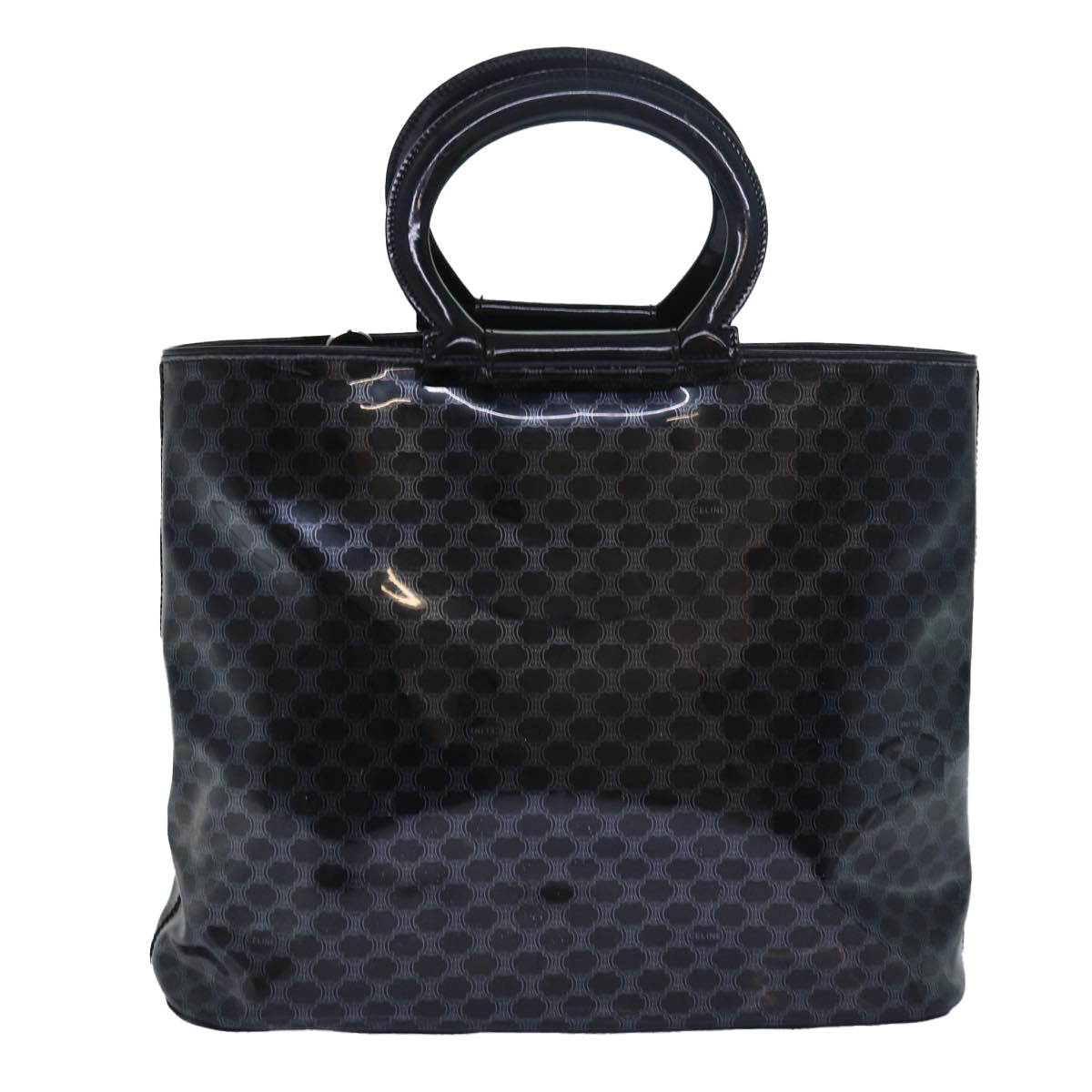 CELINE Macadam Canvas Hand Bag Enamel Black Auth 80085 - 0