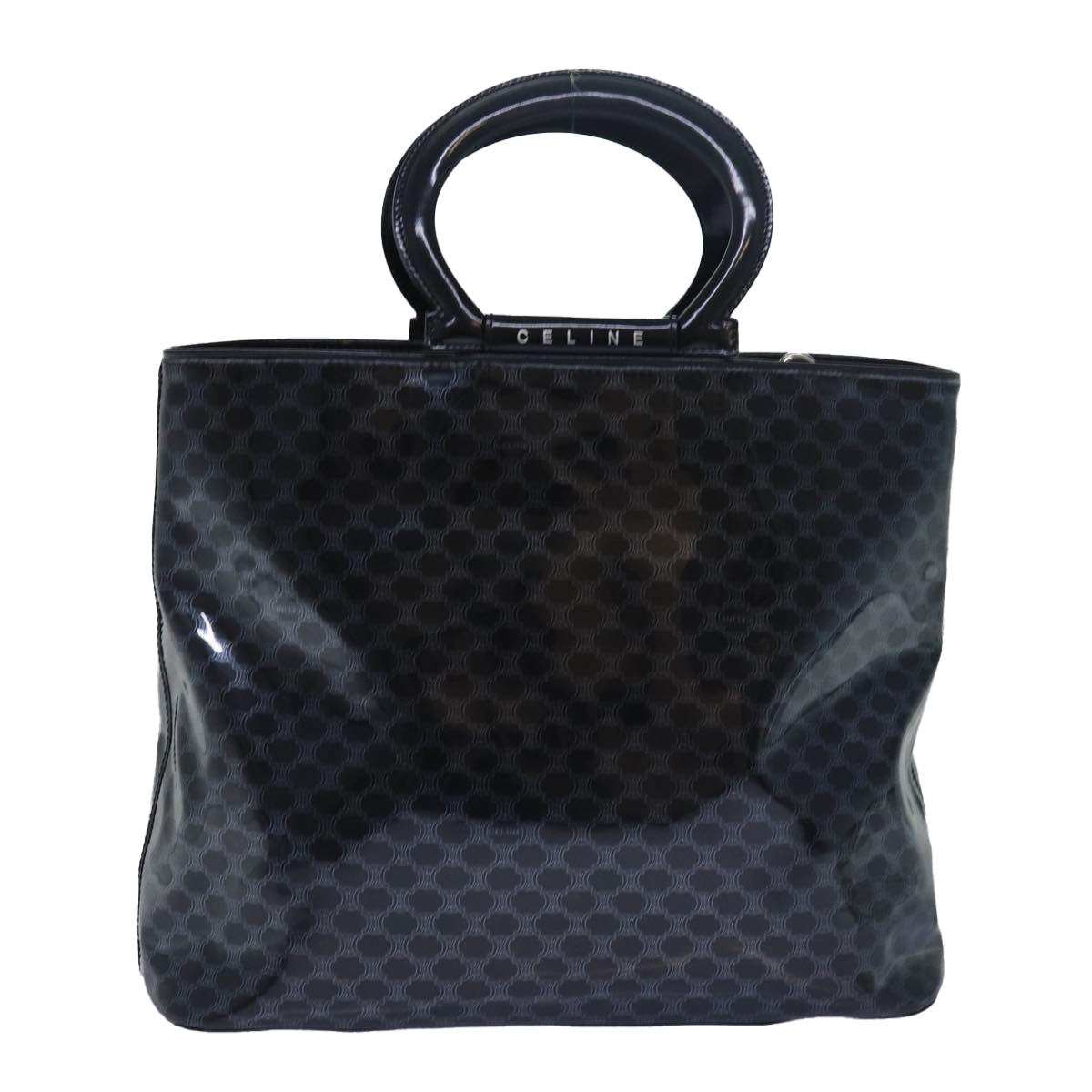 CELINE Macadam Canvas Hand Bag Enamel Black Auth 80085