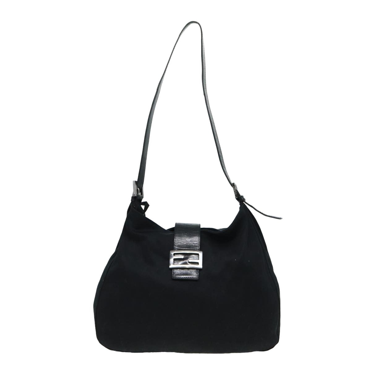 FENDI Mamma Baguette Shoulder Bag Nylon Black Auth 80088