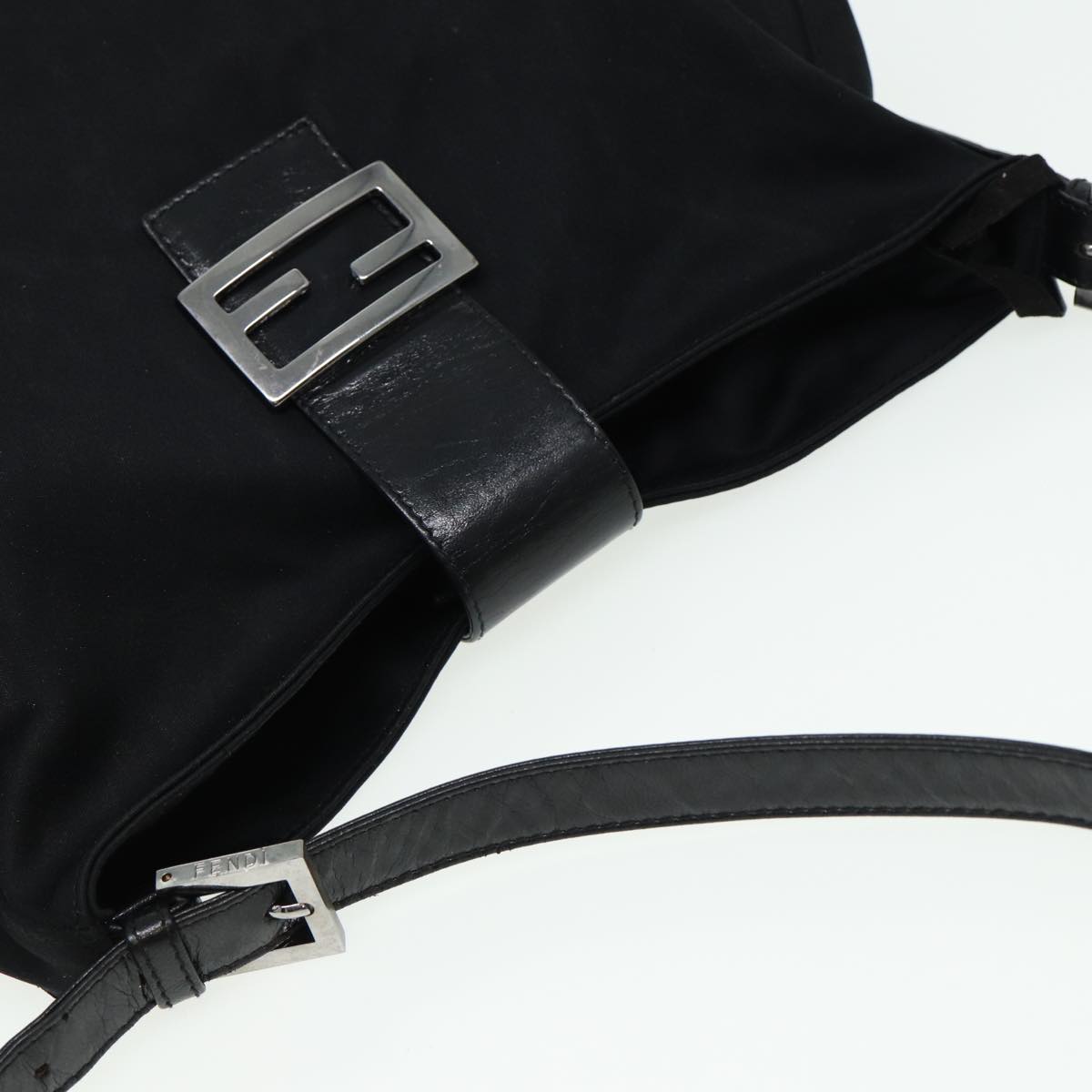 FENDI Mamma Baguette Shoulder Bag Nylon Black Auth 80088