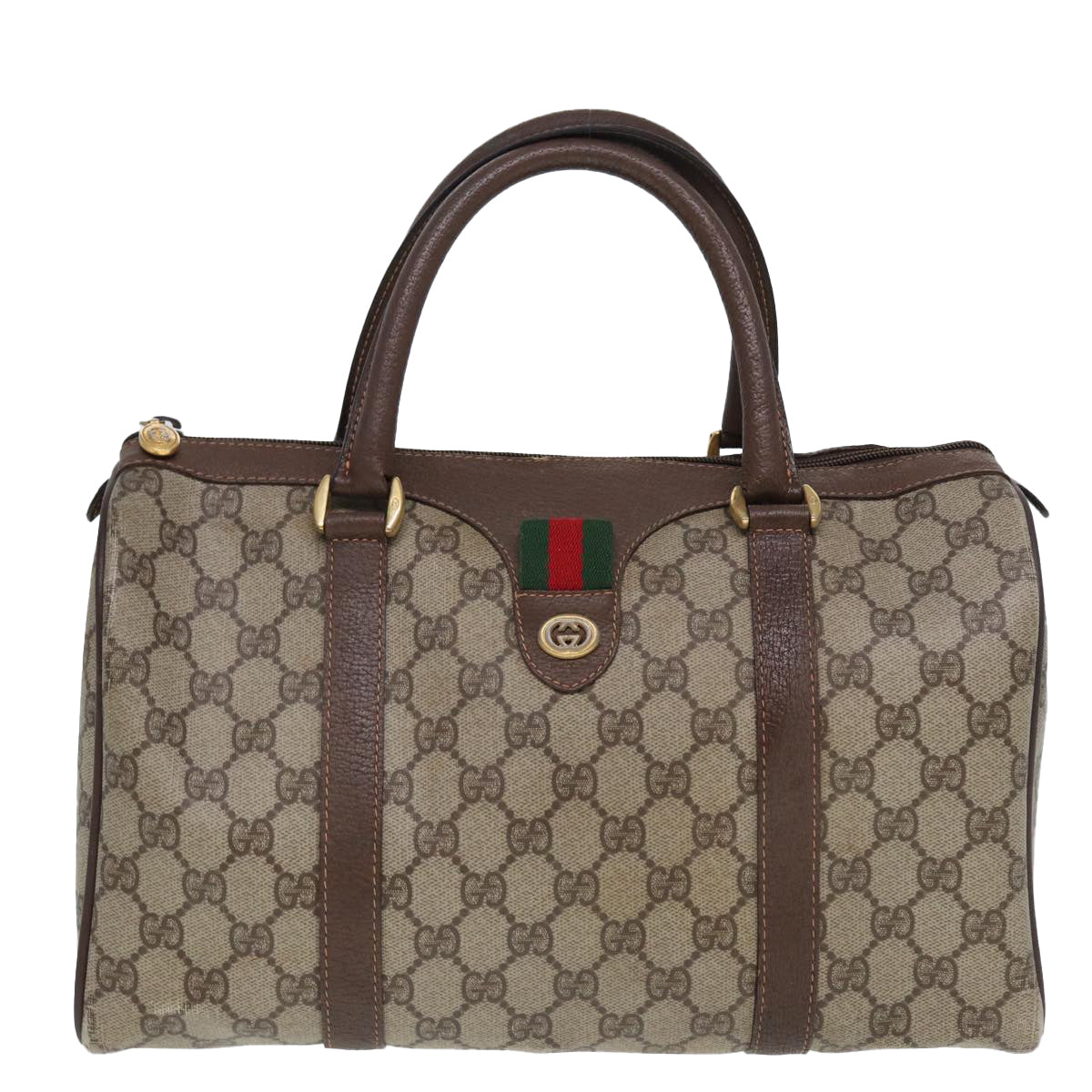 GUCCI GG Supreme Web Sherry Line Boston Bag PVC Beige Red 40 02 007 Auth 80124