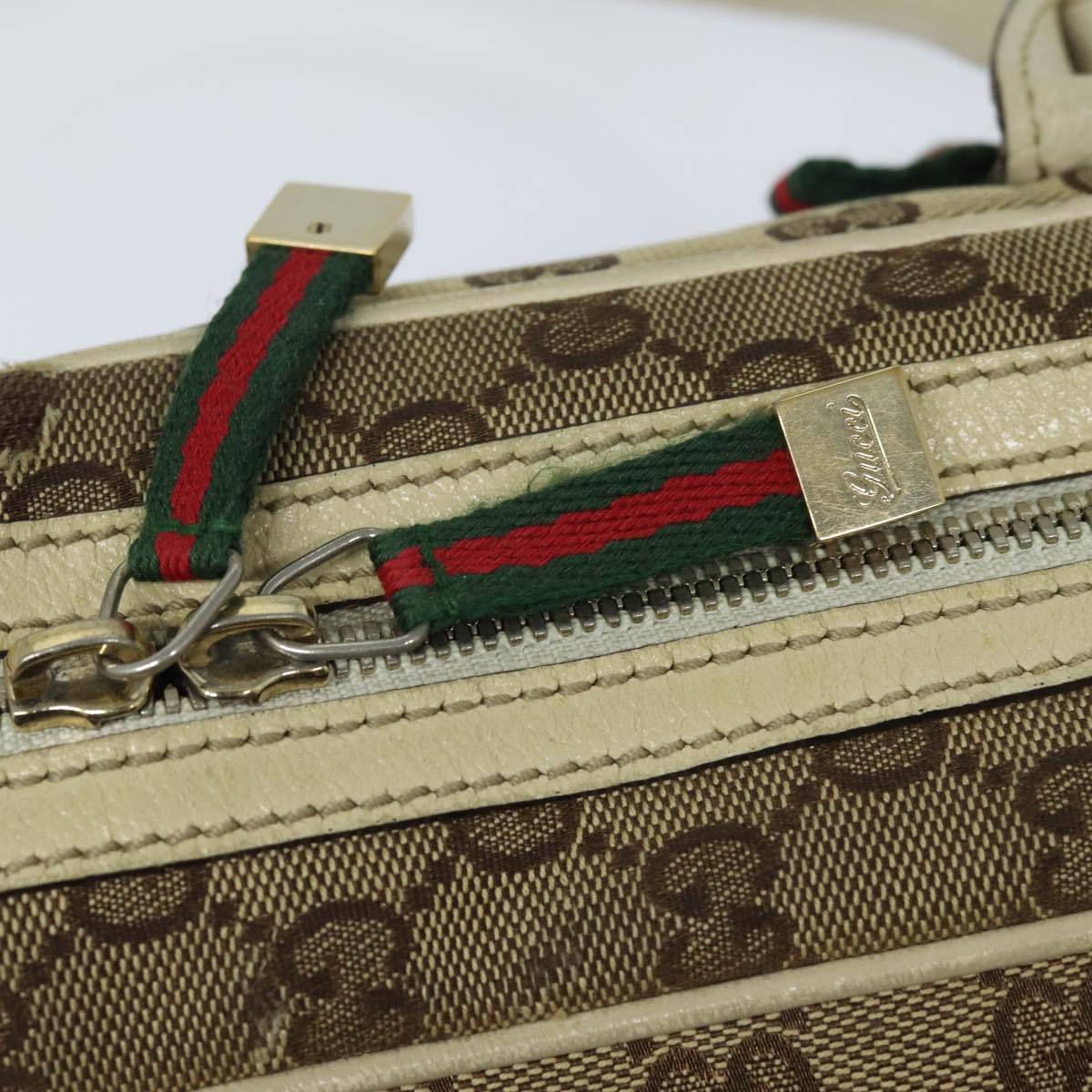 GUCCI GG Canvas Web Sherry Line Shoulder Bag Beige Red Green 161720 Auth 80133