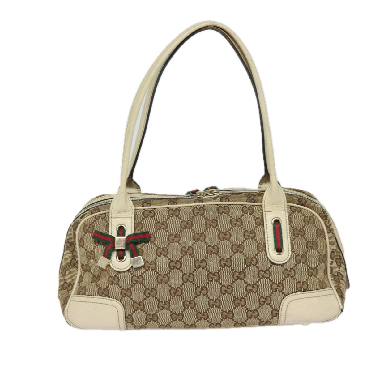 GUCCI GG Canvas Web Sherry Line Shoulder Bag Beige Red Green 161720 Auth 80133 - 0