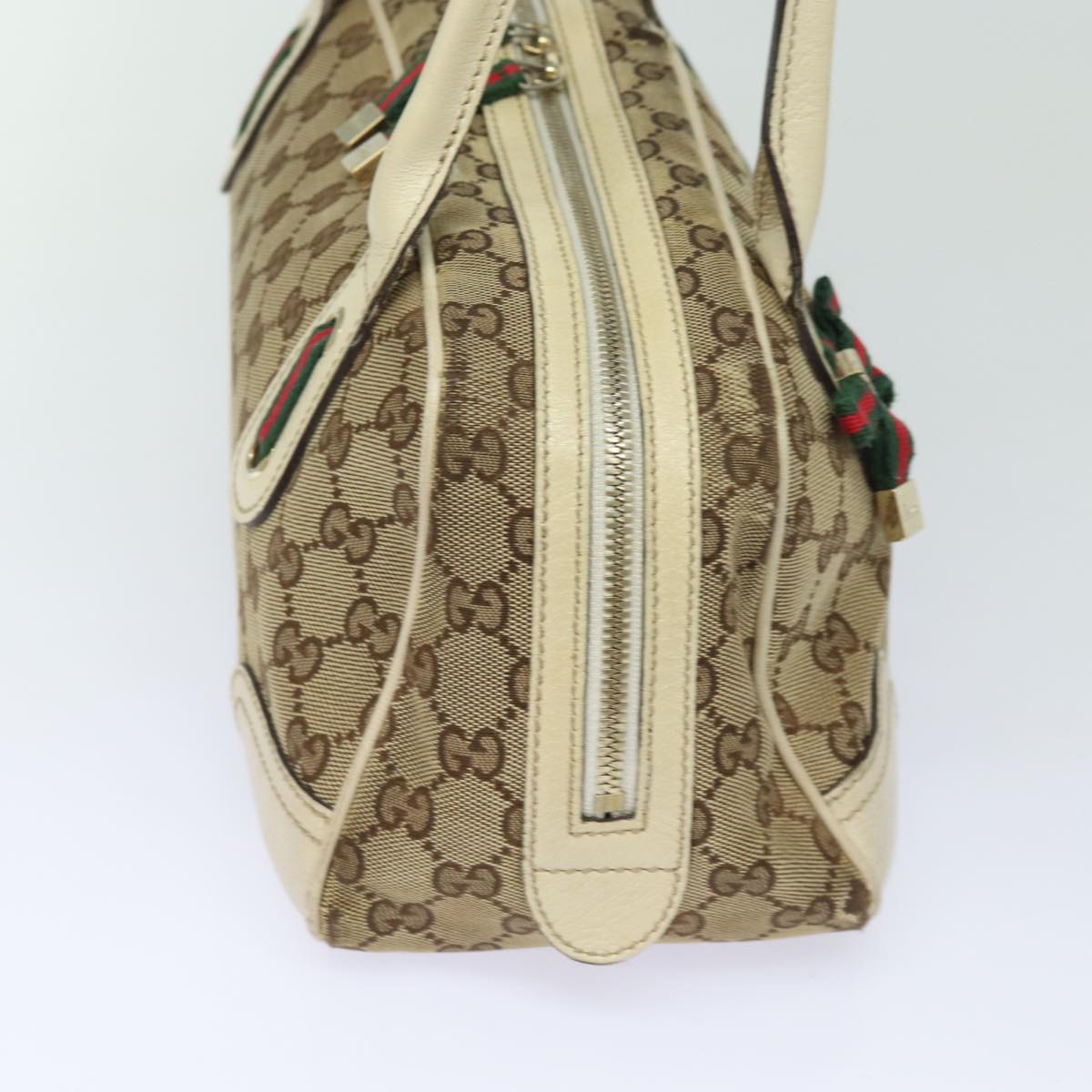 GUCCI GG Canvas Web Sherry Line Shoulder Bag Beige Red Green 161720 Auth 80133