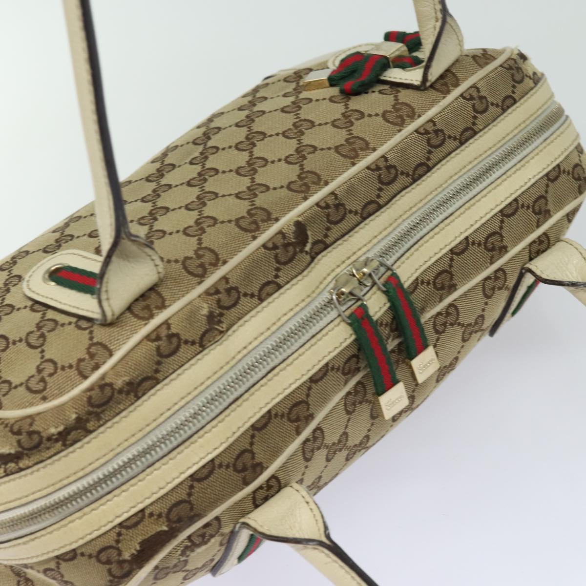 GUCCI GG Canvas Web Sherry Line Shoulder Bag Beige Red Green 161720 Auth 80133