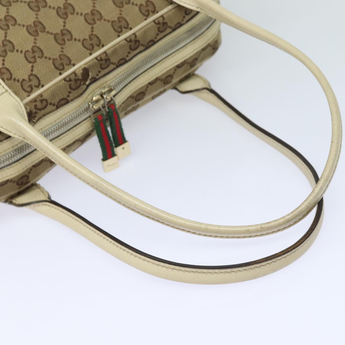 GUCCI GG Canvas Web Sherry Line Shoulder Bag Beige Red Green 161720 Auth 80133