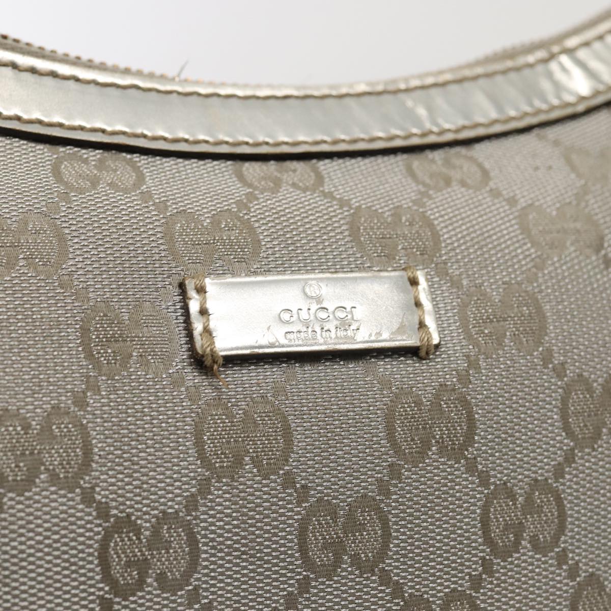 GUCCI GG Canvas Sherry Line Shoulder Bag Silver Gray 181092 Auth 80134