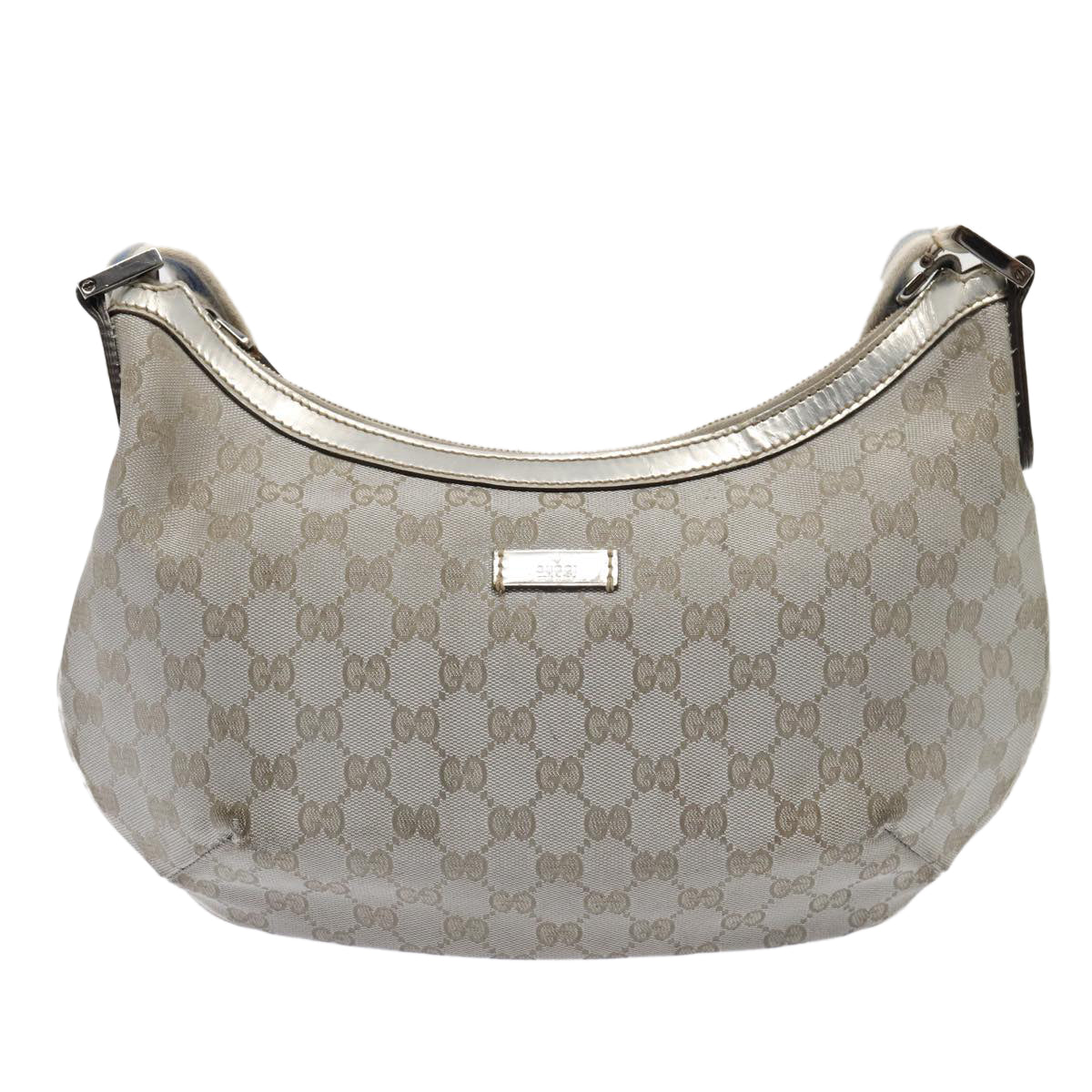 GUCCI GG Canvas Sherry Line Shoulder Bag Silver Gray 181092 Auth 80134