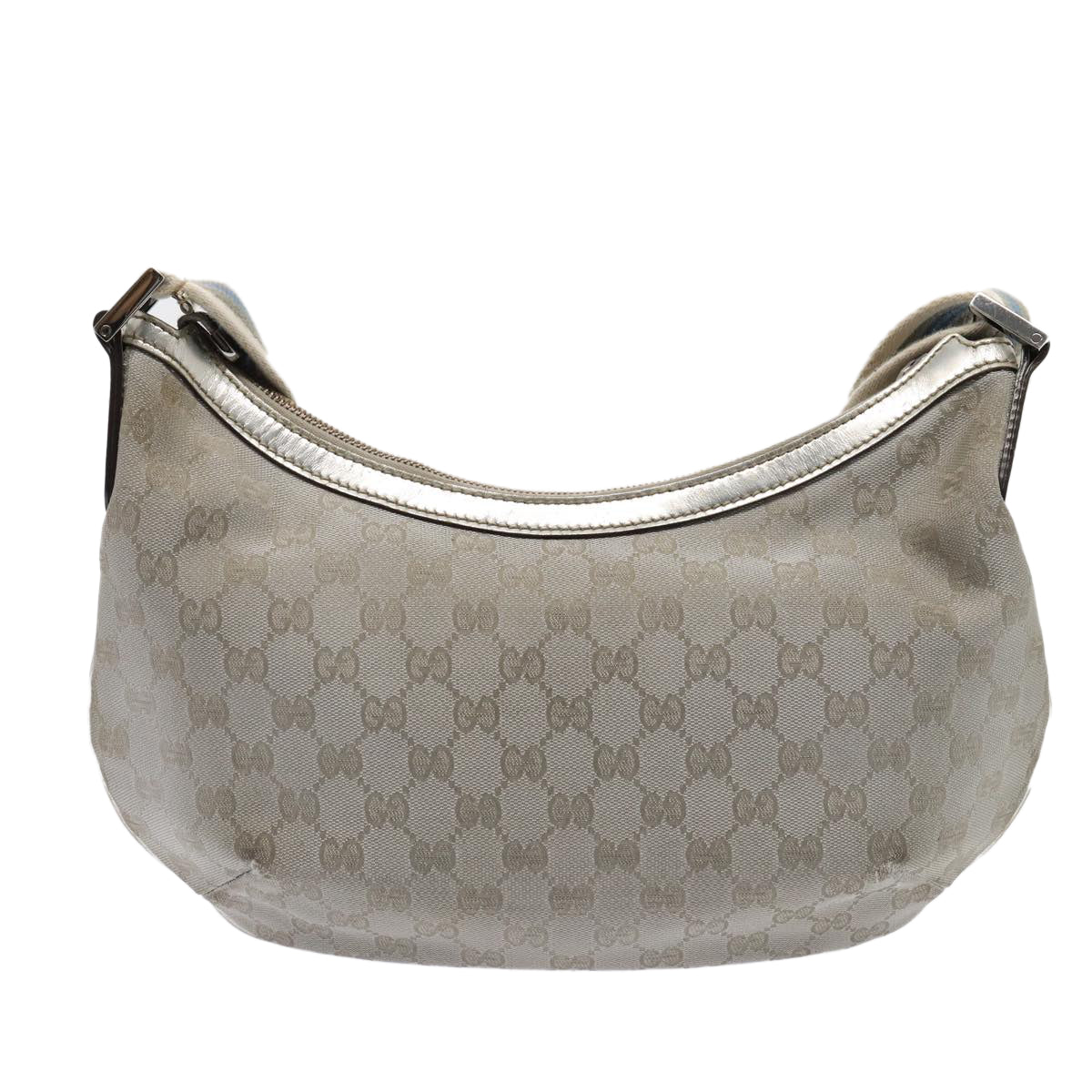 GUCCI GG Canvas Sherry Line Shoulder Bag Silver Gray 181092 Auth 80134