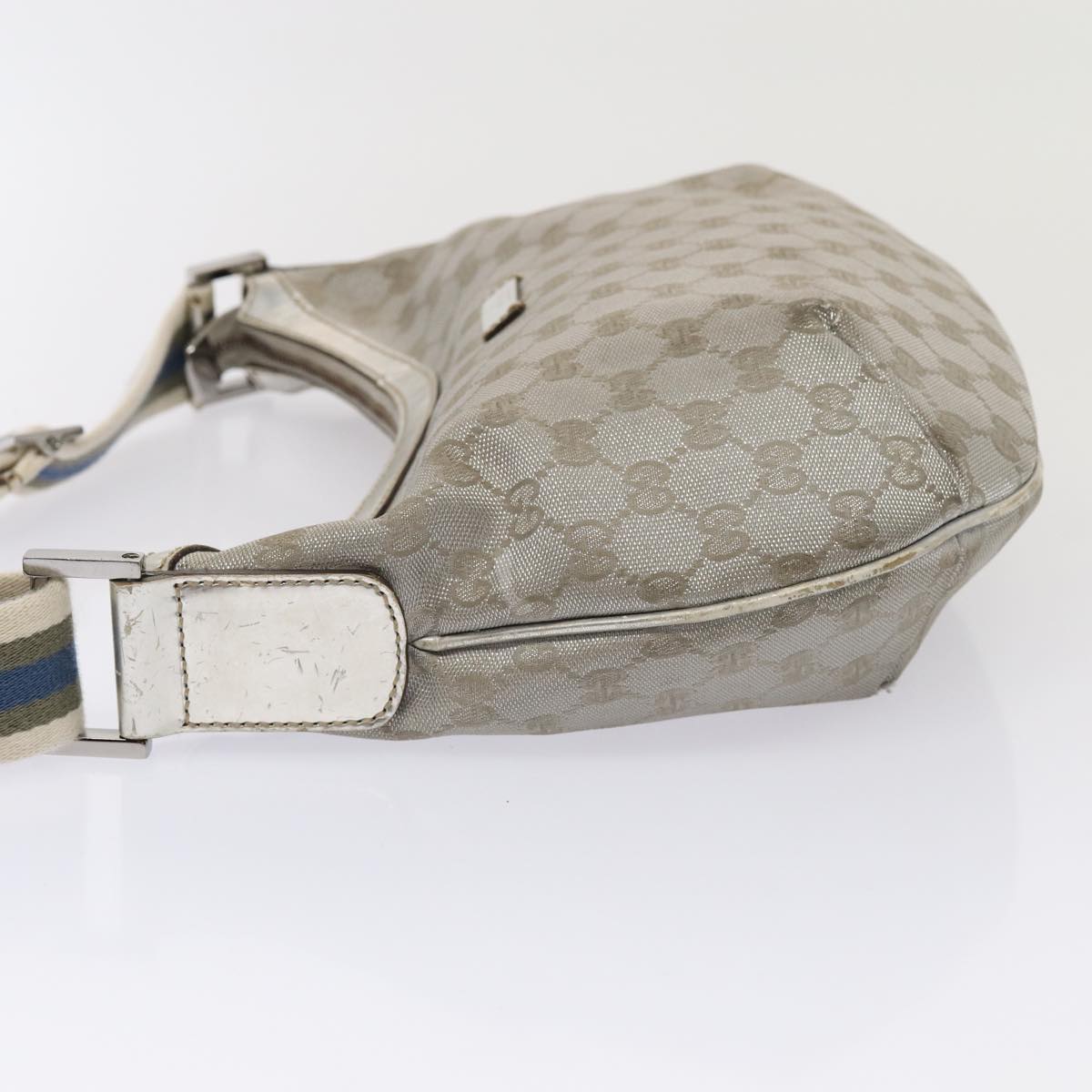 GUCCI GG Canvas Sherry Line Shoulder Bag Silver Gray 181092 Auth 80134