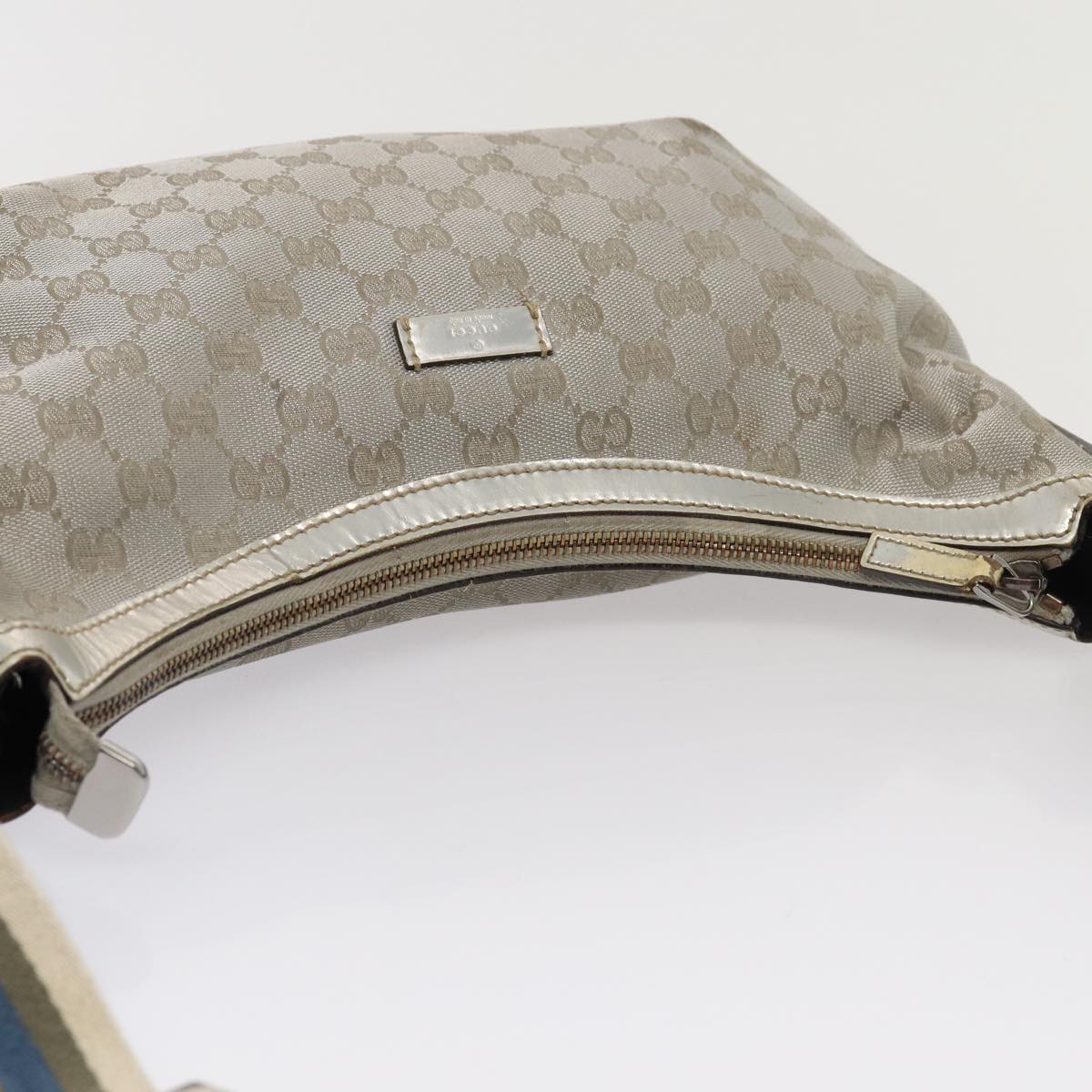 GUCCI GG Canvas Sherry Line Shoulder Bag Silver Gray 181092 Auth 80134