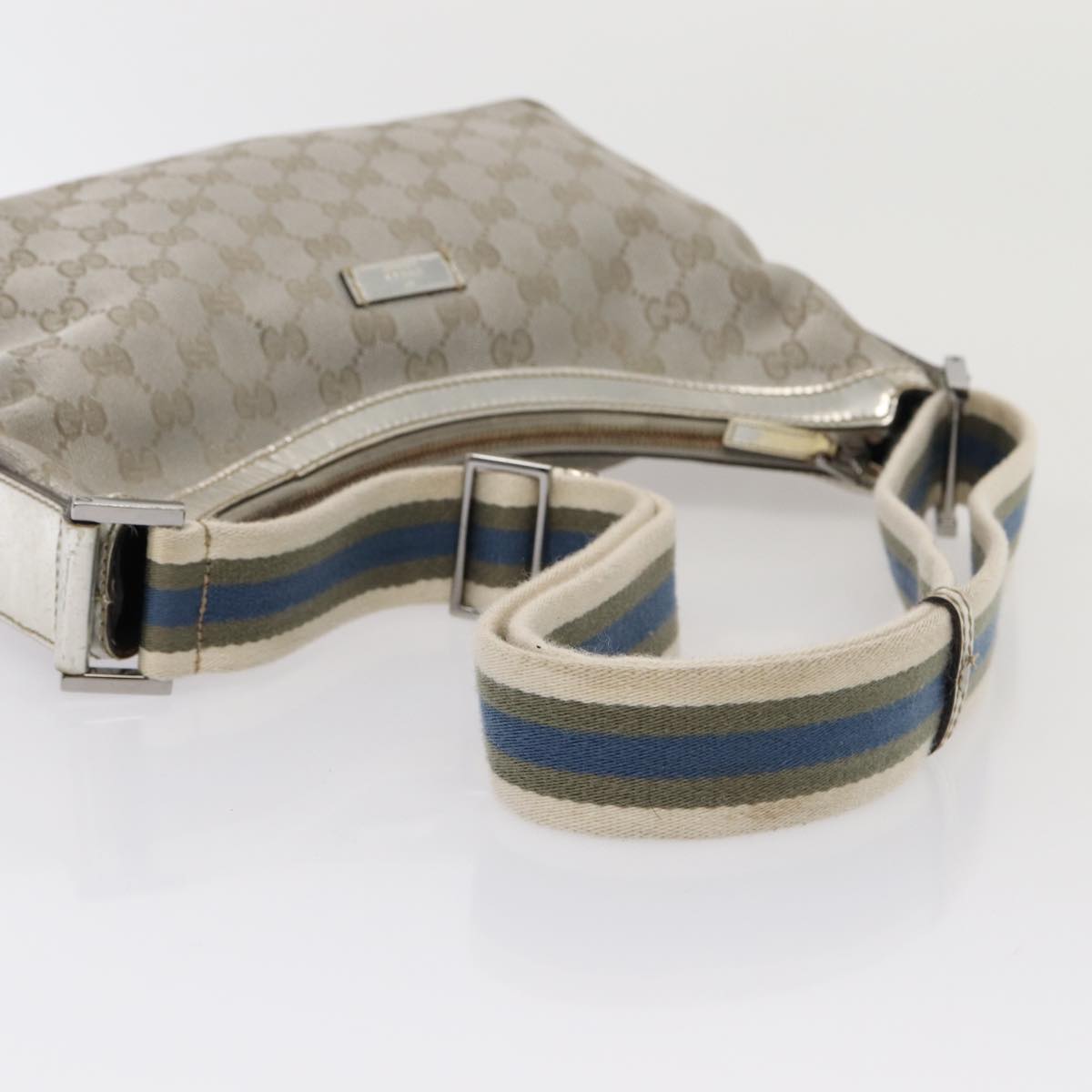 GUCCI GG Canvas Sherry Line Shoulder Bag Silver Gray 181092 Auth 80134