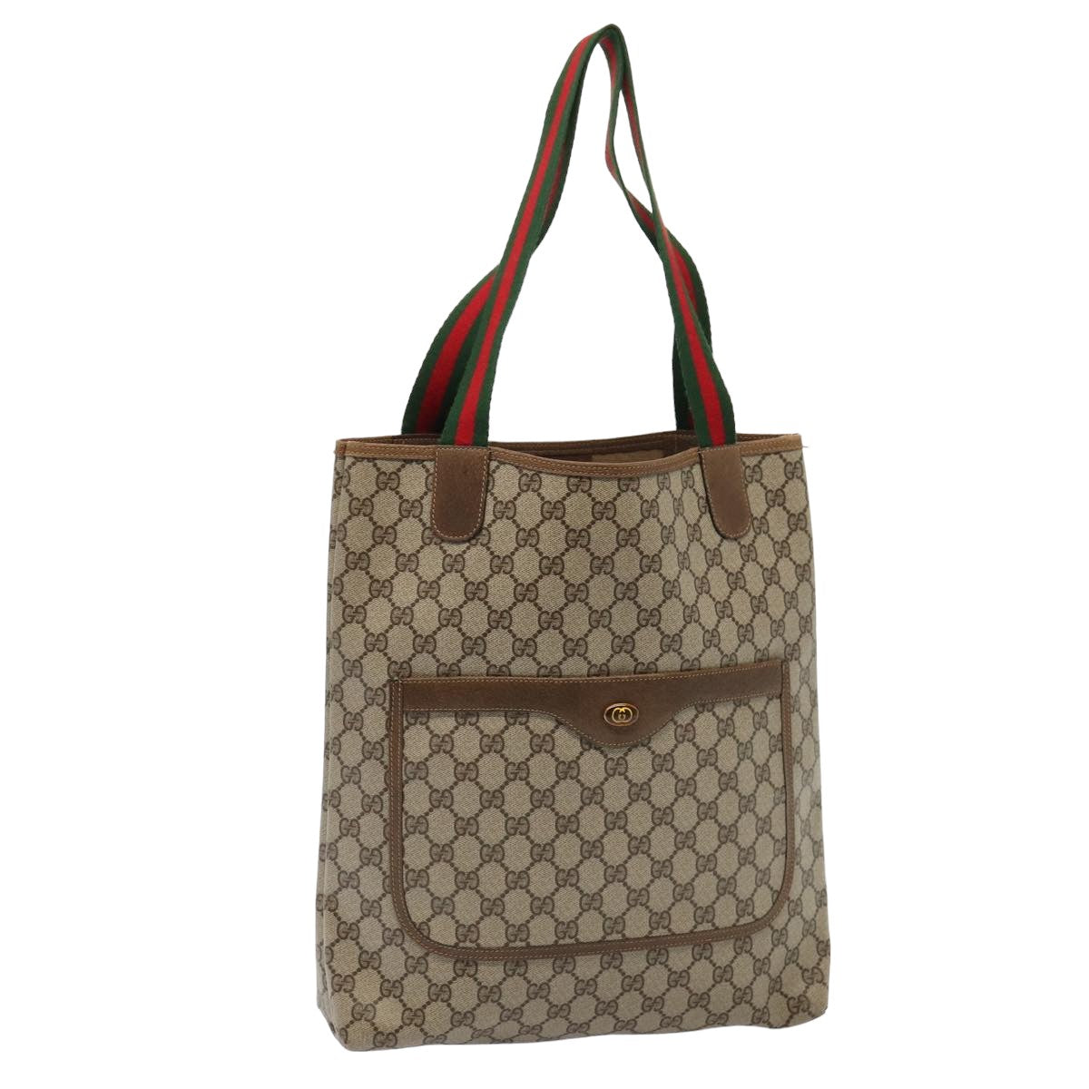 GUCCI GG Supreme Web Sherry Line Tote Bag PVC Beige Red 39 02 003 Auth 80138