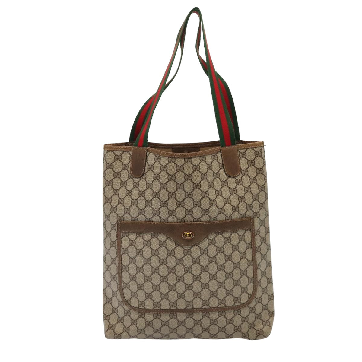 GUCCI GG Supreme Web Sherry Line Tote Bag PVC Beige Red 39 02 003 Auth 80138