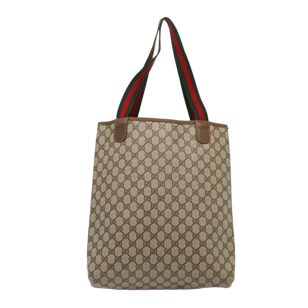 GUCCI GG Supreme Web Sherry Line Tote Bag PVC Beige Red 39 02 003 Auth 80138 - 0