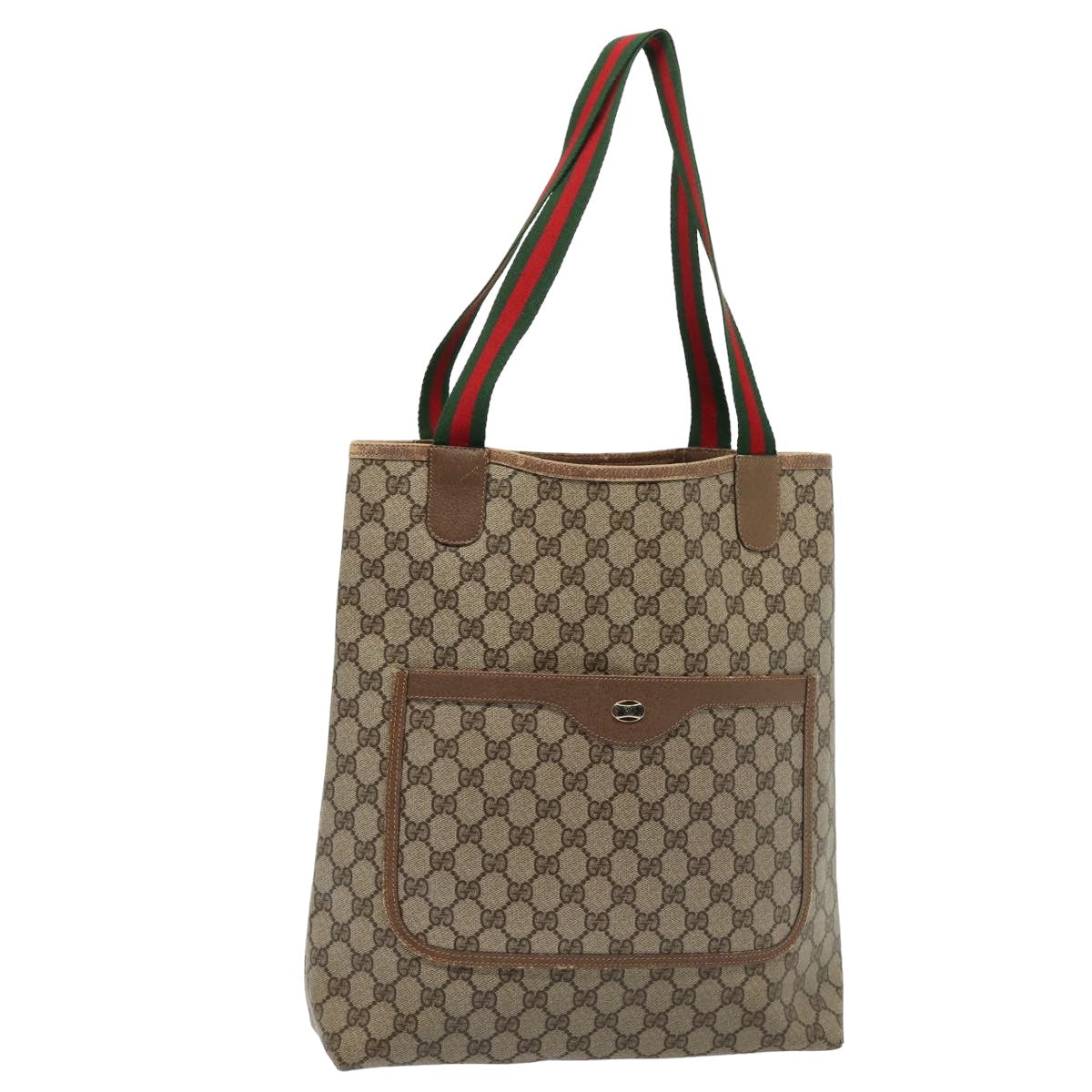 GUCCI GG Supreme Web Sherry Line Tote Bag PVC Beige Red 39 02 003 Auth 80139