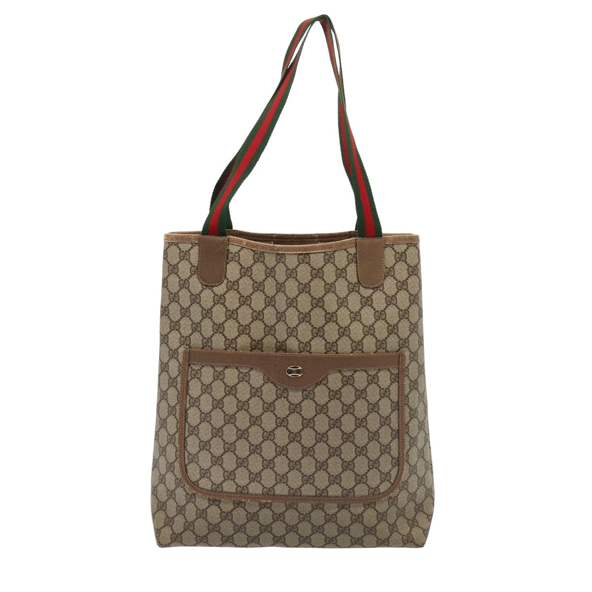 GUCCI GG Supreme Web Sherry Line Tote Bag PVC Beige Red 39 02 003 Auth 80139