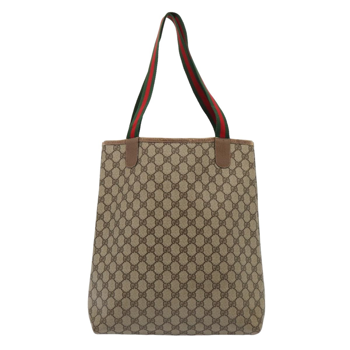 GUCCI GG Supreme Web Sherry Line Tote Bag PVC Beige Red 39 02 003 Auth 80139