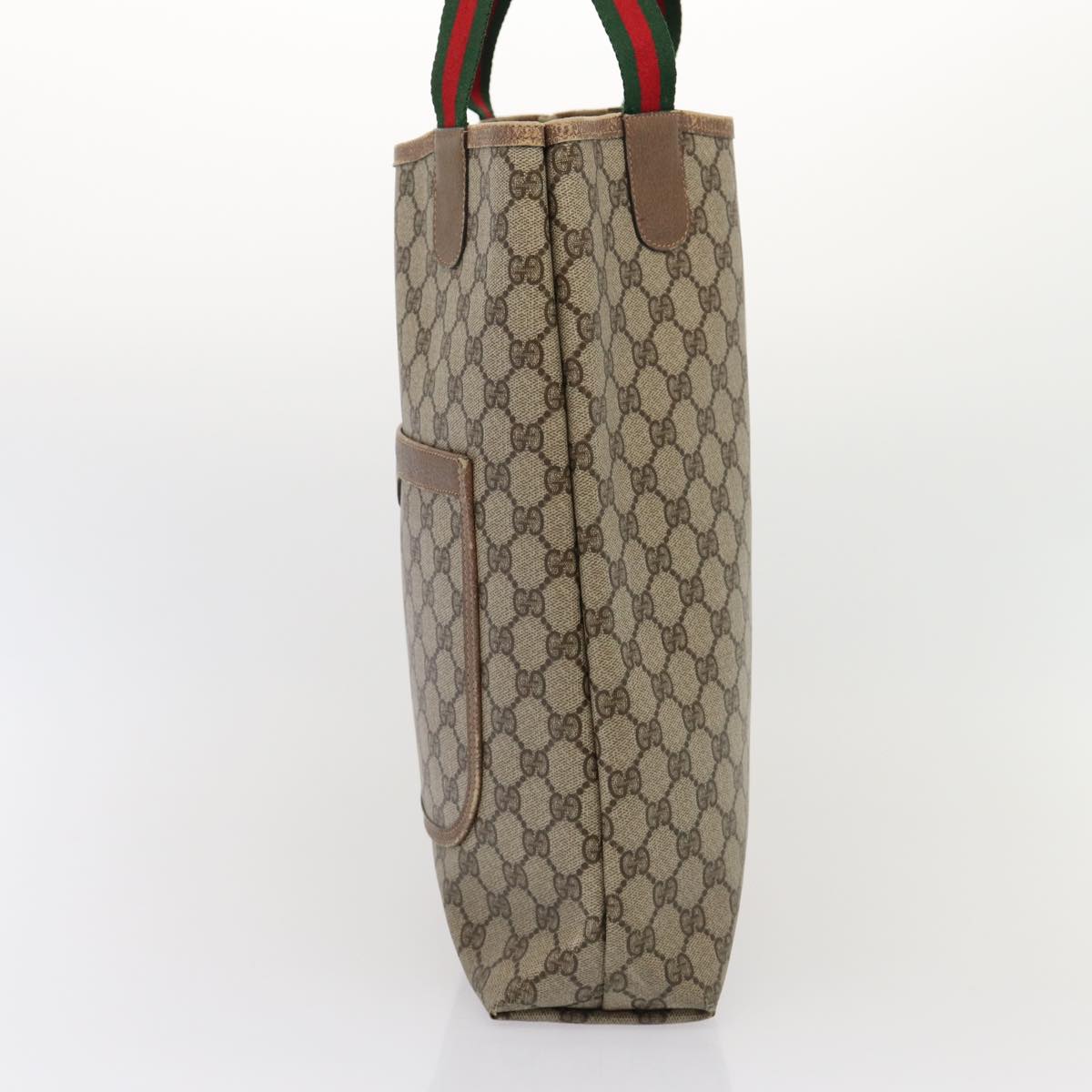 GUCCI GG Supreme Web Sherry Line Tote Bag PVC Beige Red 39 02 003 Auth 80139