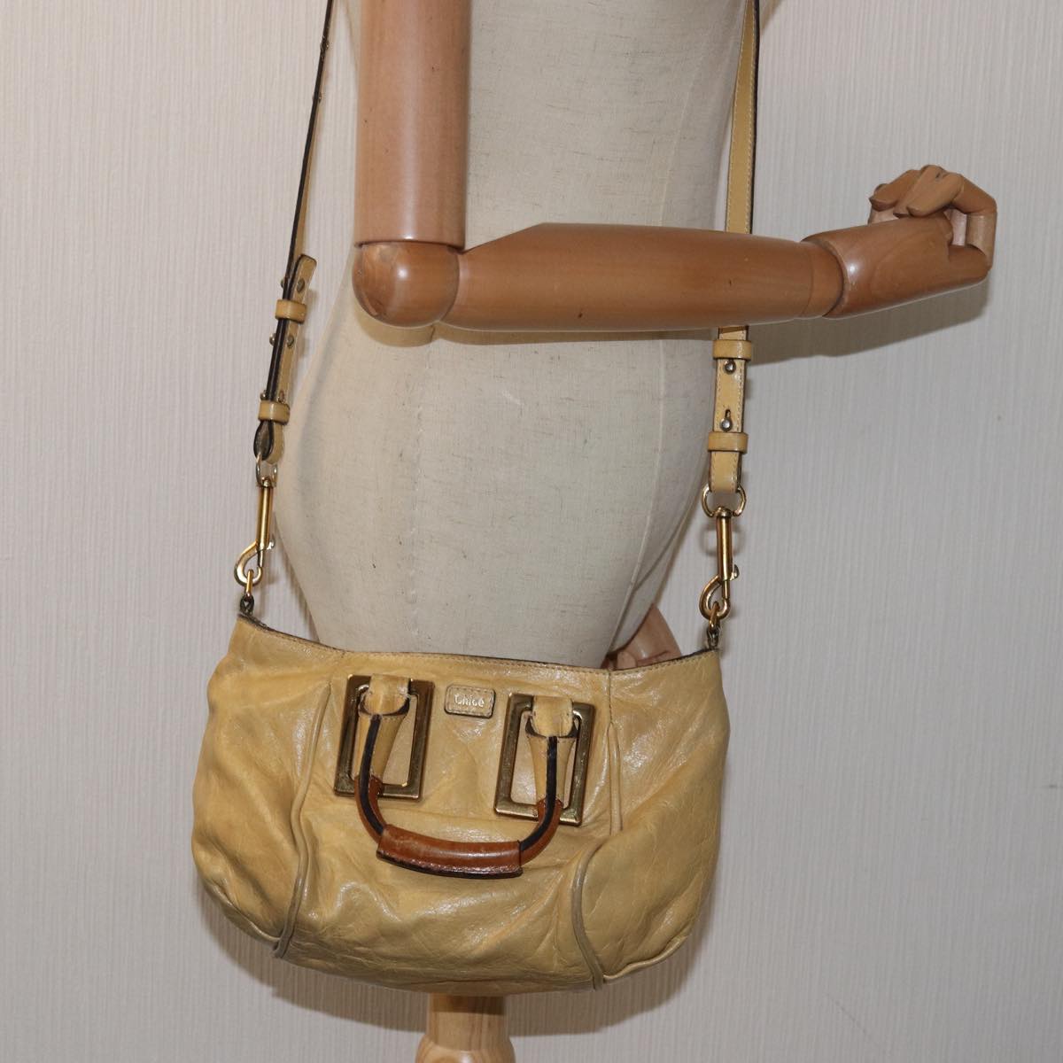 Chloe Etel Hand Bag Leather 2way Beige Auth 80162