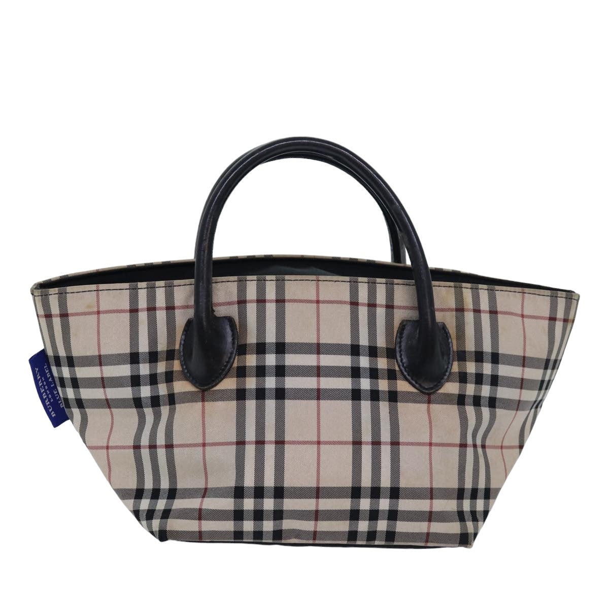 BURBERRY Nova Check Blue Label Hand Bag Nylon Beige Auth 80166 - 0